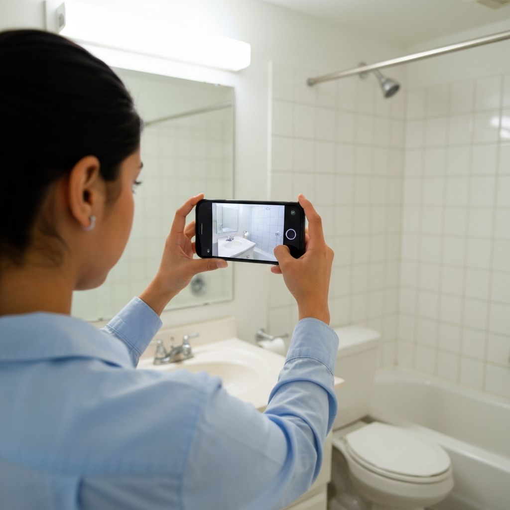 Person videoing bathroom with smartphone