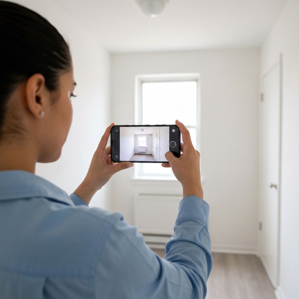 Person videoing bedroom with smartphone
