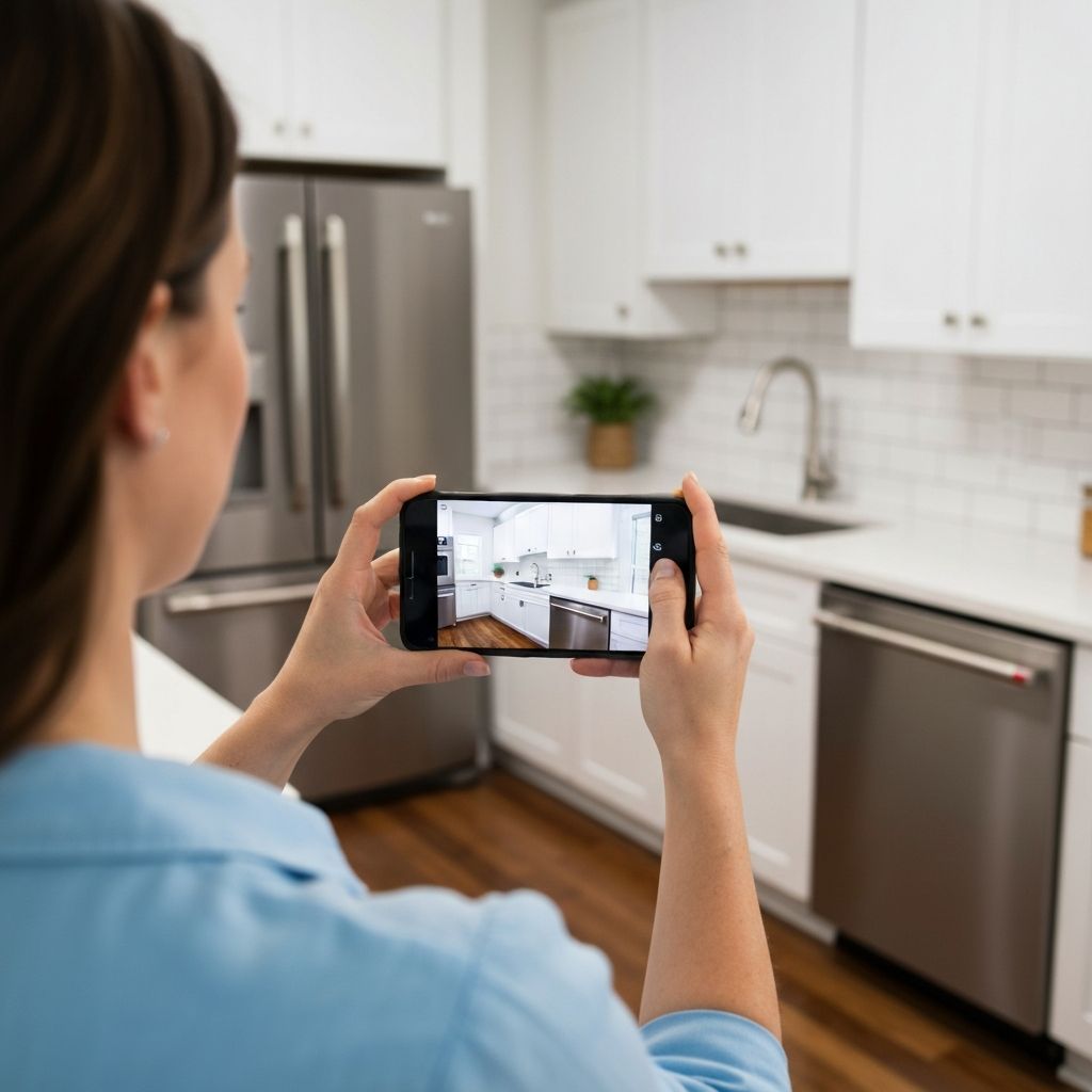 Person videoing kitchen with smartphone