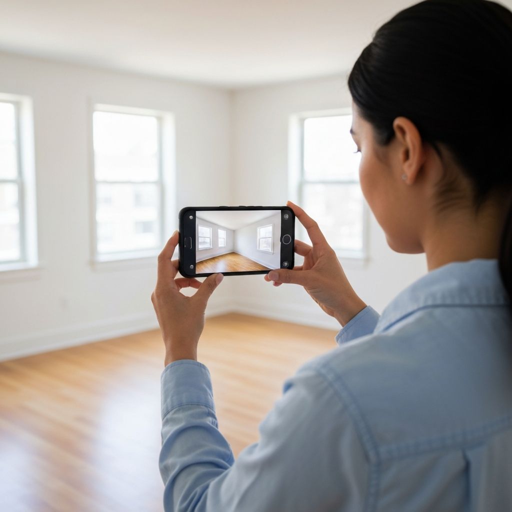 Person videoing living room with smartphone