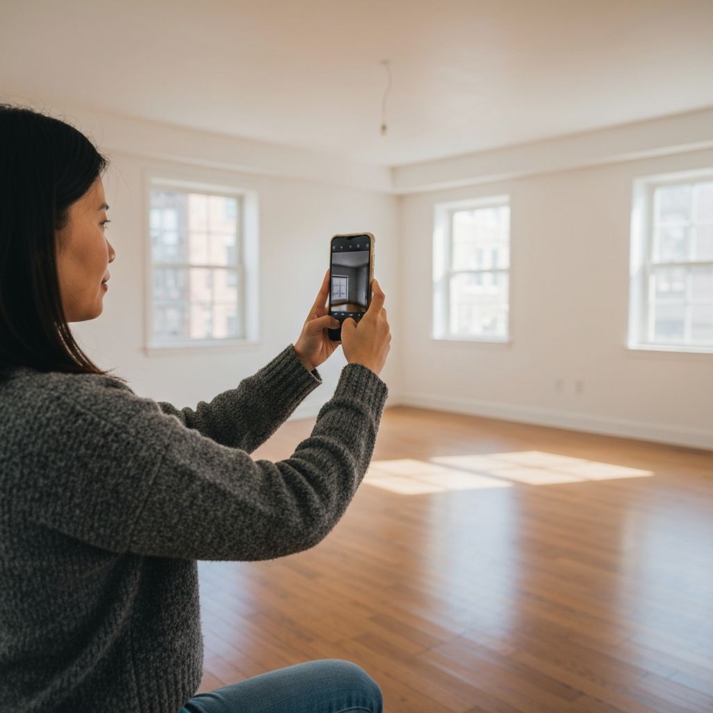 Person taking a photo inside an empty apartment